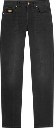 Versace Medusa Head-embellished mid-rise slim-fit jeans - men - Cotton/Elastane/Cotton/Polyester/Calf Leather - 32 - Black