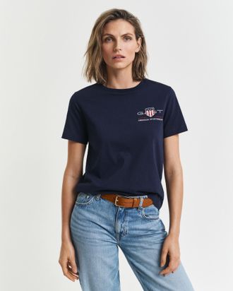 GANT T-Shirt GANT REG ARCHIVE SHIELD SS T-SHIRT, Damen, Gr. XXL, blau (evening blau), Single Jersey, Obermaterial: 100% Baumwolle, regular fit, Rundhals, S