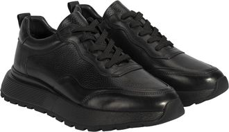 Desa Man Leather Trainers - Round Toe, Lace-Up, Flat Sole, Breathable | Black - 43