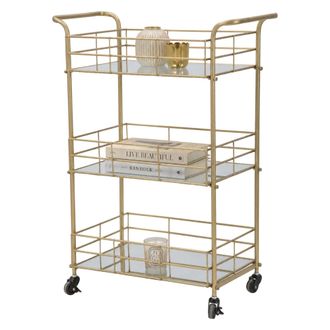 Dmora Carrito Arviat, 3 Estantes, Ruedas, Estructura Tono Ahumado, 60x31x80h Cm Dorado