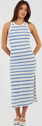 Brave Soul Vestito lungo senza maniche blu a righe effetto maglia