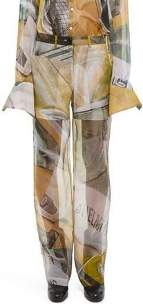 Helmut Lang Straight Leg Silk Pants in Yellow Car Print at Nordstrom Rack, Size 8