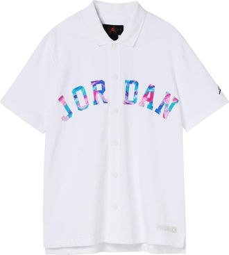 Nike Jordan Air Jordan Solid Color Lapel Button Brand Multi-Color Embroidered Short Sleeve T-Shirt Mens White DX6299-100