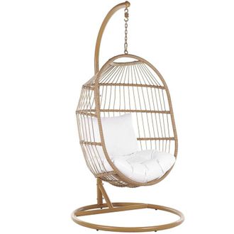 Beliani Poltrona Sospesa con Cesta in Corda di Poliestere Beige per Interno ed Esterno Boho Alba