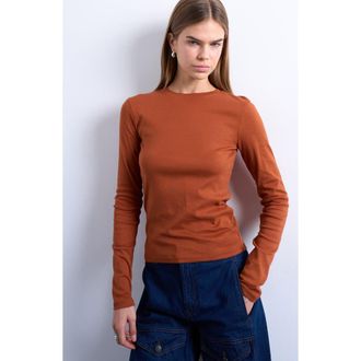 Topshop Everyday Long Sleeve T-Shirt in Rust at Nordstrom, Size X-Small