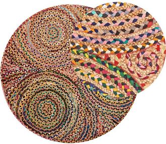 Beliani Alfombra Hippie Moderna Multicolor Rosa Rojo Naranja Azul Redonda 140 Cm De Algod&oacute;n Trenzada Para Dormitorio Sala De Estar Yenice