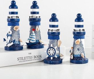 OEM Decoraci&oacute;n De Faro, 4 Faros Miniatura De Madera Con Tem&aacute;tica N&aacute;utica, Adorno De Faro De Madera Hecho A Mano, 13,5 Cm De Alto