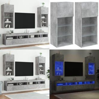 vidaXL Mobili TV con Luci LED 2pz Grigio Cemento 40,5x30x90 cm - Luci LED - Mobili porta TV