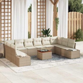 vidaXL Vidaxl - Conjunto De Sof&aacute; De Jard&iacute;n Con Coj&iacute;n 11 Pcs Beige Polirat&aacute;n
