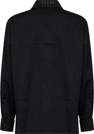 Bottega Veneta Womens Wool Shirt With Intrecciato Leather Collar Black