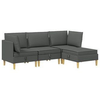 vidaXL Juego De Sof&aacute; Modular Con Almacenamiento 4 Pcs Gris Oscuro Tela Vidaxl