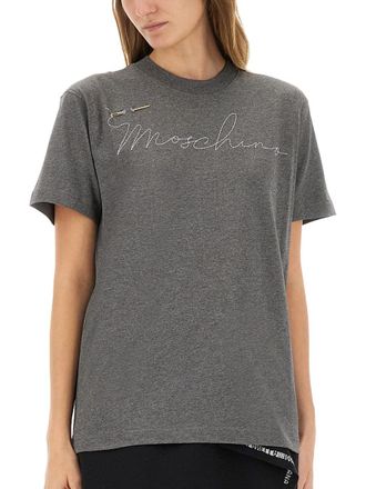 Moschino Embroidered Logo Cotton T-Shirt - Gray