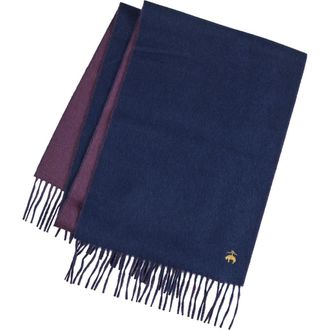 Brooks Brothers Twill Wool & Cashmere Blend Fringe Scarf in Navy/Fig at Nordstrom Rack