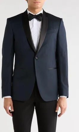 John Varvatos Micro Jacquard Shawl Lapel Wool Dinner Jacket in Navy at Nordstrom Rack, Size 44 Regular