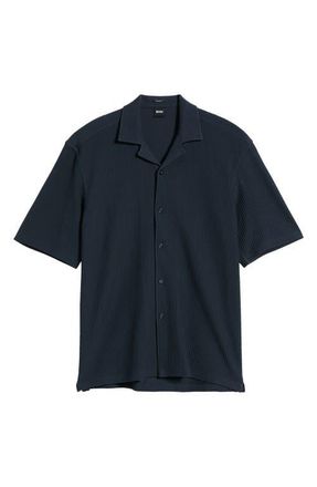 BOSS Lars Relaxed Fit Camp Shirt in Dark Blue at Nordstrom, Size Xx-Large