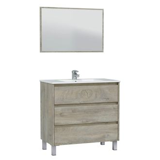 HOMN Mueble de ba&ntilde;o 3 cajones con espejo, sin lavabo, 100 cm