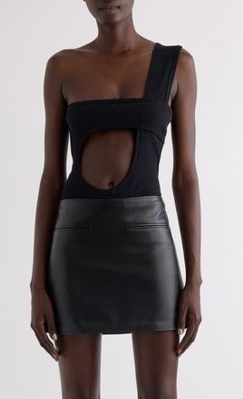 Courrèges Loop Buckle 90s Rib Bodysuit in Black at Nordstrom, Size Xx-Large