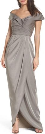 La Femme Womens Surplice Off The Shoulder Gown In Pewter