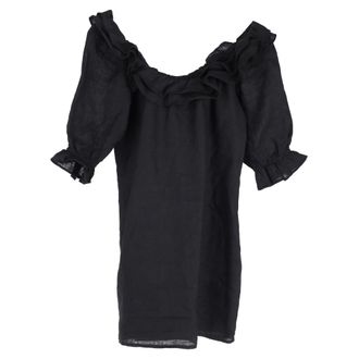 Reformation Belted Mini Off-Shoulder Dress in Black Linen