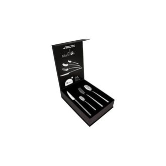 Arcos Cuberter&iacute;a Arcos Serie Milano - Cuberter&iacute;a De 24 Piezas En Caja De Regalo (6 Cuchillos + 12 Cucharas + 6 Tenedores) - Monoblock De Una Pieza En Acero 