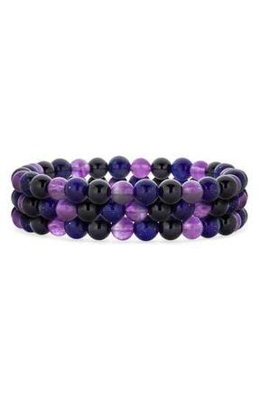 Bling Jewelry Set of 3 Beaded Stretch Bracelet in Purple at Nordstrom Rack