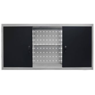 Berkfield Home Wall Mounted Tool Cabinet Industrial Style Metal Grey & Black