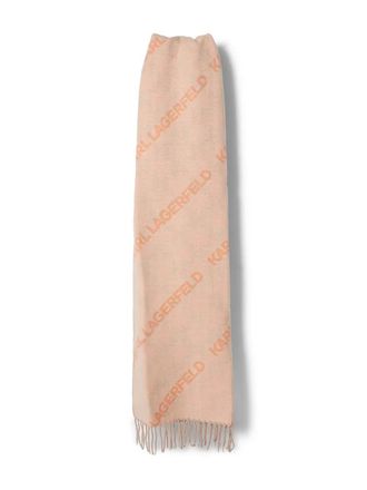 Karl Lagerfeld logo-print fringed scarf - women - Wool/Acrylic - One Size - Pink