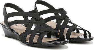 Life Stride Yung Strappy Wedge Sandals Womens Sandals Black : 6.5 W (C), Leather