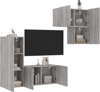 vidaXL Muebles De Tv De Pared 4 Pzas Madera De Ingenier&iacute;a Gris Sonoma Vidaxl