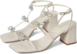 Aldo Womens ALDO Kaeli Sandals White Rhinestone Bow Square Toe Ankle Strap GAL2191