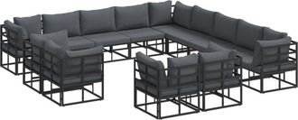 vidaXL Garden Sofa Set with Cushion 13 pcs Black Aluminium vidaXL