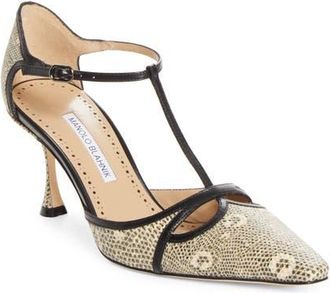 Manolo Blahnik Gish T-Strap Pump in Ivory/black at Nordstrom, Size 40.5