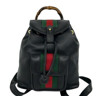 Gucci Black Green Red Color Leather Backpack (Pre-Owned)