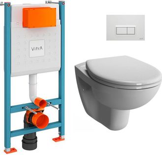 Vitra Pack Inodoro V-fix + Inodoro Sin Brida Normus + Asiento Softclose + Placa, Blanco Brillo (v-fixnormusrimless-1) - Vitra