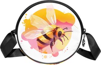 Generic Circle Crossbody Bag for Women, Bee Small Sling Bag Daypack with Zipper Adjustable Shoulder Straps Casual Ladies Girls Round Purse