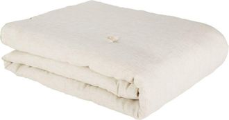 Maisons du monde Colcha de lino lavado con rayas color crudo y beige 100x200 cm