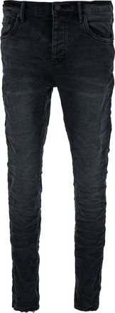 Purple Black Fitted Five-pocket Jeans In Crinkled Effect Denim Woman