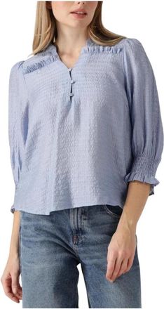 Co'Couture Frill SS Shirt - Dames - Blouses - Blauw - L - Overhemden