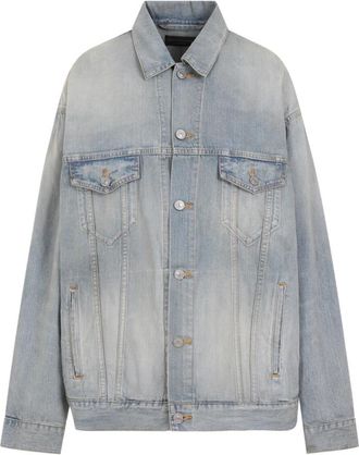 Balenciaga Blauwe Denimjas met Logoprint - Dames - Spijkerjassen - Blauw - XS - Denim - Jassen