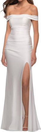 La Femme Jersey Prom Gown In White
