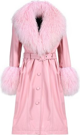 Wanan Luxury Cappotto Sac Rosa in Pelle e Mongolia-Donna -Rosa