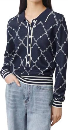 Suncoo Palmaros Two-Tone Fancy Polo Sweater In Night Blue