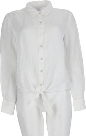 120% Lino White Tie-Front Linen Casual Shirt