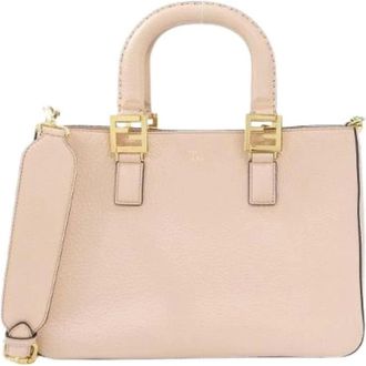 Fendi Pre-owned Handbags, female, Pink, Size: ONE SIZE Pre-owned Selleria FF Tote Small Calf Tote Bag