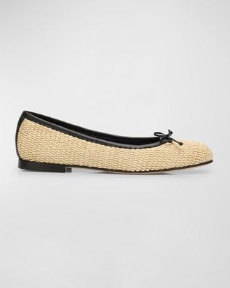 Manolo Blahnik Veralli Woven Bow Ballerina Flats