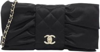 Chanel Pre-owned Satin Shoulder Bag - Dames - Vintage Clutch - Zwart - ONE Size - Satijn - Vintage