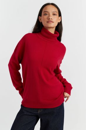 Chinti and Parker Crimson Wool-Cashmere Relaxed Rollneck Sweater