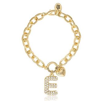 Juicy Couture Pav&eacute; Initial Charm Bracelet, 7.5 Gold Tone Link in Letter E at Nordstrom