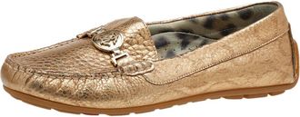 Roberto Cavalli Metallic Gold Iridescent Effect Leather Embellished Slip On Loafers