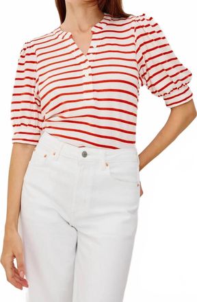 Rails Jewel V-Neck Top In Scarlet Ivory Stripe